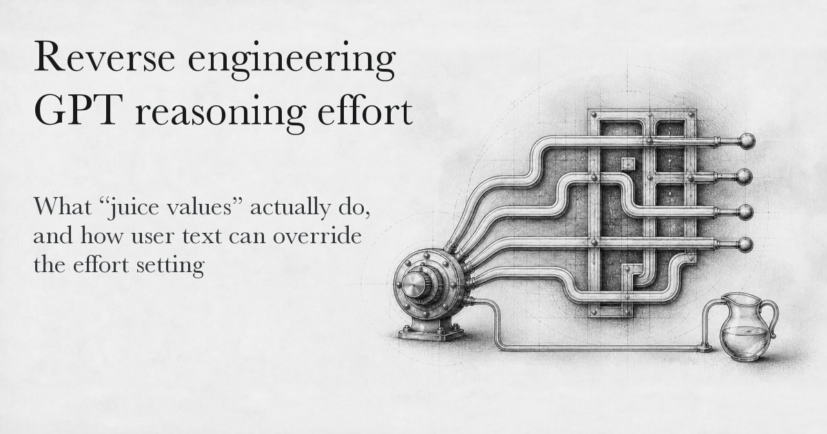 Reverse-engineering GPT reasoning effort: what juice values actually do, and how user text can override the effort setting.